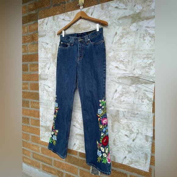 Lawmen Embroidered Bootcut Jeans Sz 7 Floral - Picture 2 of 16